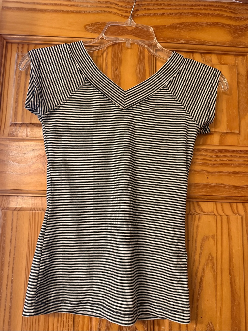 Striped Black and White V-Neck Women's shirt